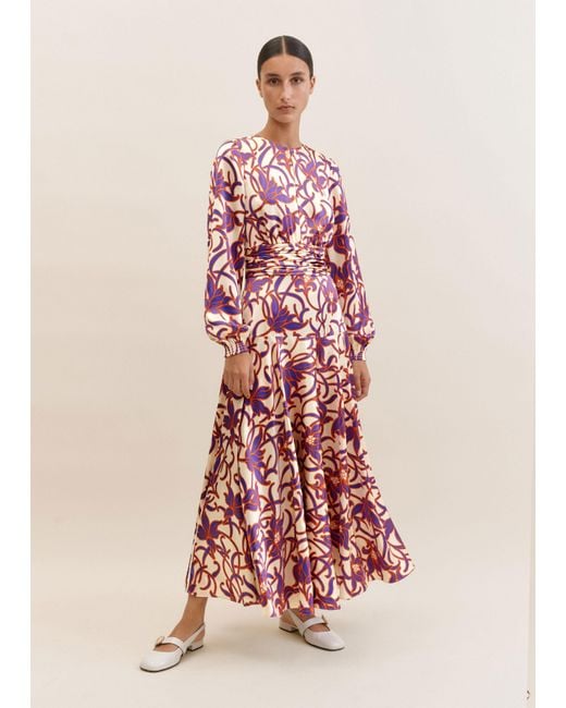 ME+EM Pink Satin Graphic Tulip Print Maxi Dress