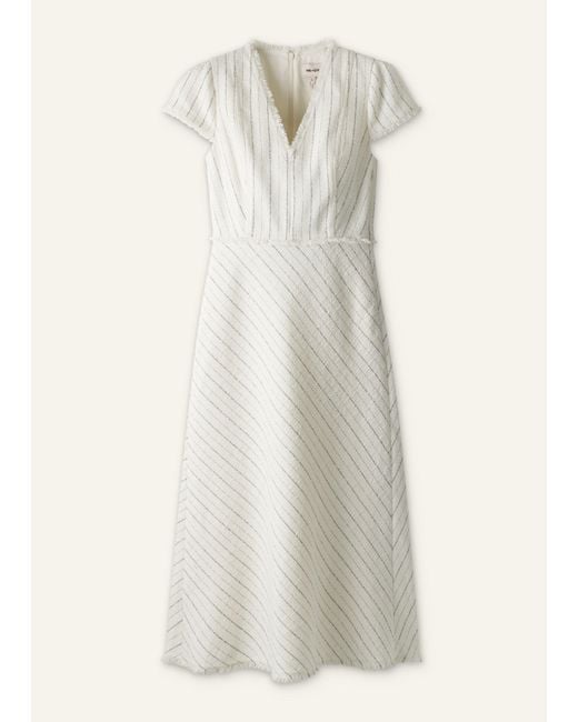 ME+EM White Textured Stripe Fit And Flare Midi Dress