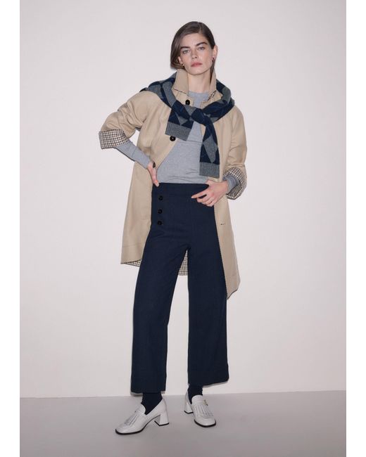 ME+EM Blue Button Front Straight Crop Trouser