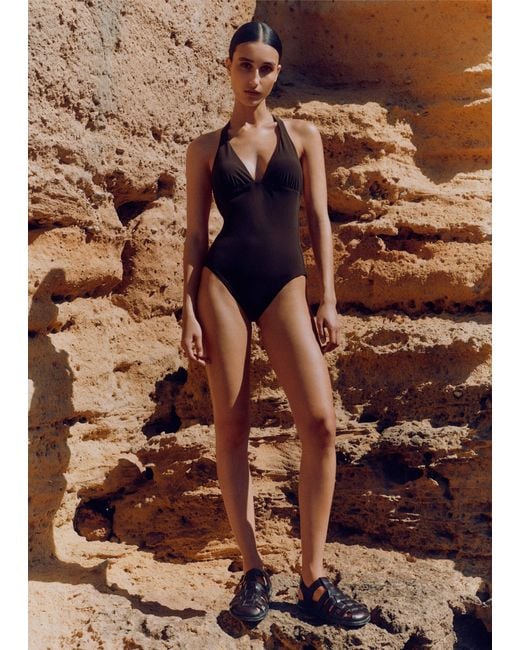 ME+EM Brown Adjustable Halterneck Swimsuit Dark
