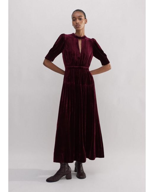 ME+EM Purple Silk-Blend Velvet Maxi Dress