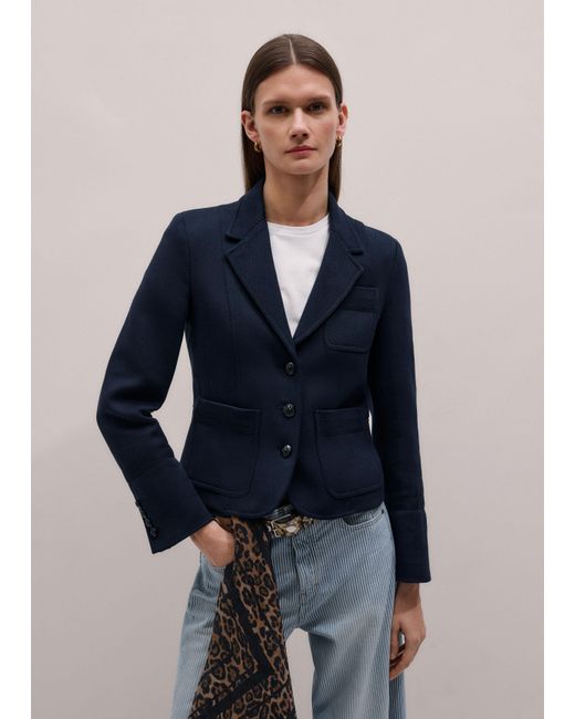 ME+EM Blue Herringbone Crop Jacket