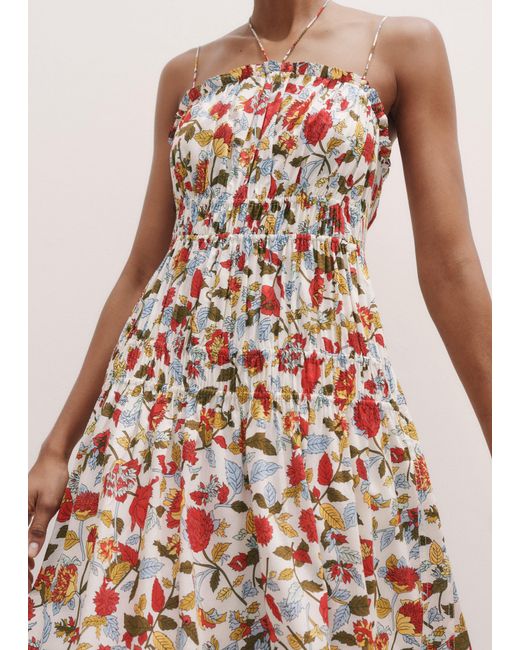 ME+EM Natural Cotton Rosebush Print Midi Dress