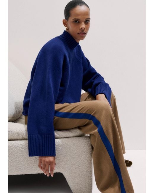 ME+EM Blue High Neck Relaxed Raglan Jumper