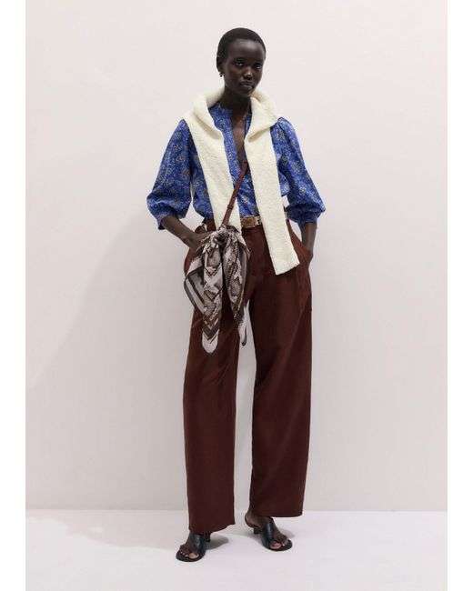ME+EM Blue Gilded Paisley Print Straight Blouse