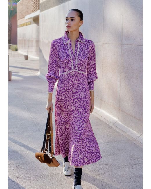 ME+EM Purple Fit & Flare Entangled Lace Print Maxi Dress