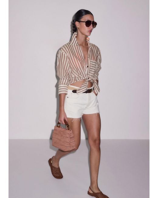 ME+EM Brown Cotton Voile Stripe Boyfriend Shirt Cinnamon-Light Cream