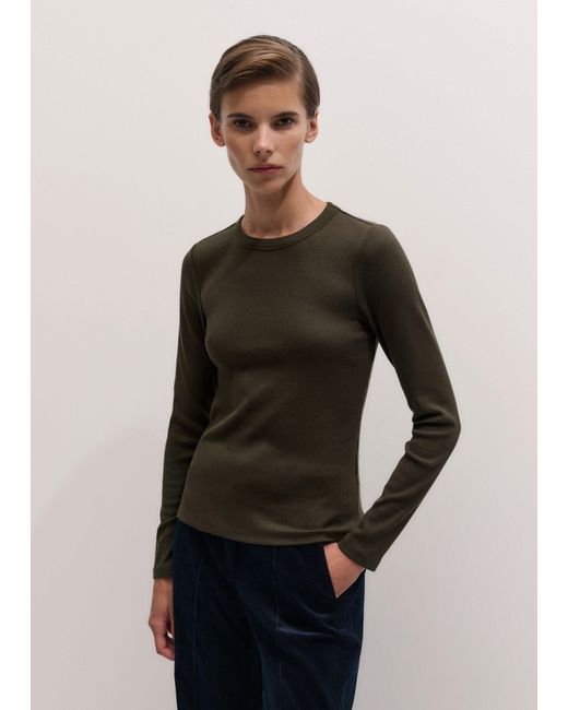 ME+EM Black Ultimate Rib Long Sleeve Top Rich Melange