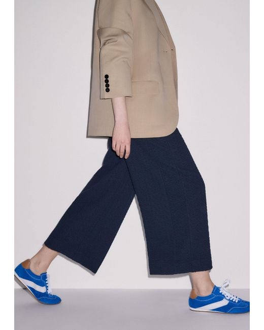 ME+EM Blue Textured Crop Pant