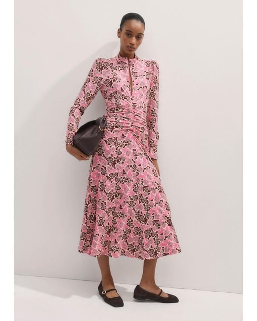 ME+EM Pink Graphic Ribbon Floral Print Midi Dress
