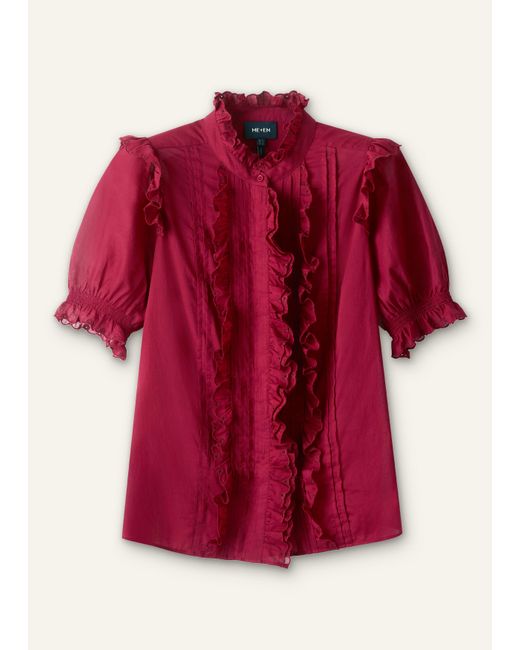 ME+EM Red Cotton Schifflie Blouse
