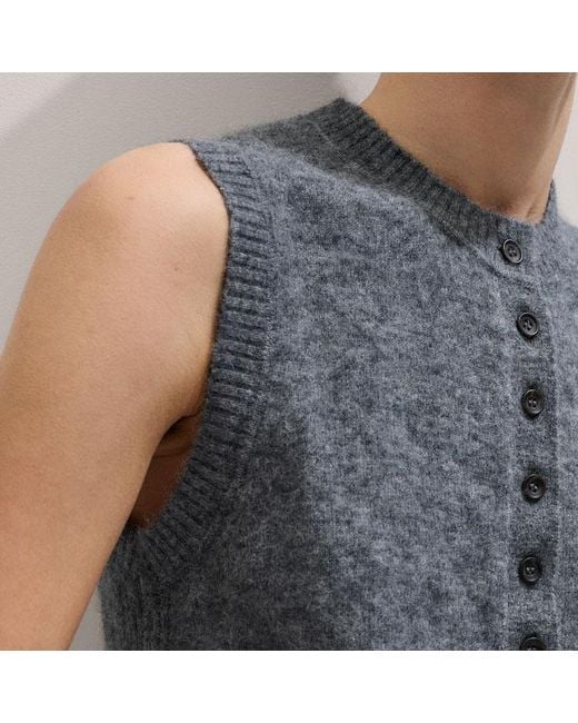 ME+EM Gray Henley Knit Vest Mid Melange