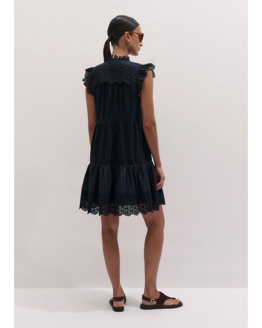 ME+EM Blue Broderie Slub Short Swing Dress
