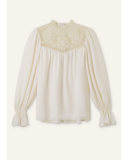 ME+EM Natural Silk + Lace Long Sleeve Blouse