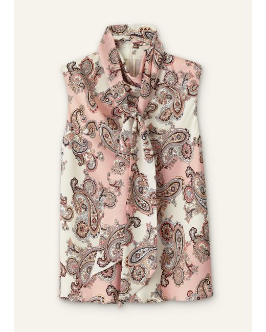 ME+EM Multicolor Silk Colourblocked Paisley Print Cowl Neck Top + Tie