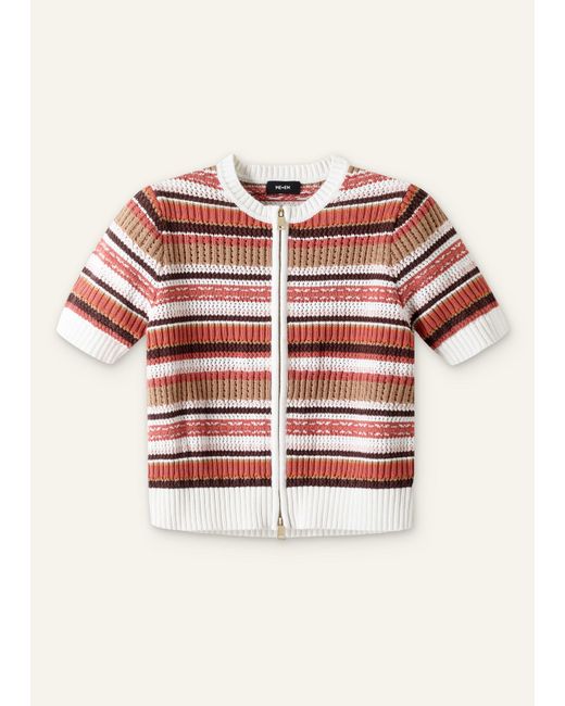 ME+EM Textured Stripe Straight Zip Tee Cinnamon Multi