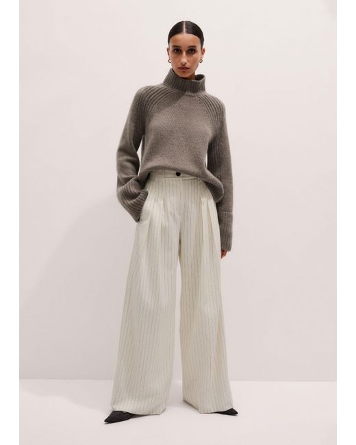 ME+EM Natural Italian Wool-Blend Pinstripe Double Pleat Wide Leg Trouser
