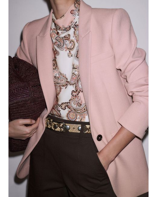 ME+EM Multicolor Silk Colourblocked Paisley Print Cowl Neck Top + Tie