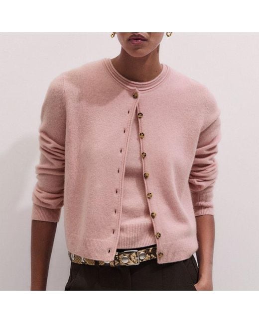 ME+EM Pink Cashmere Roll Trim Straight Cardigan
