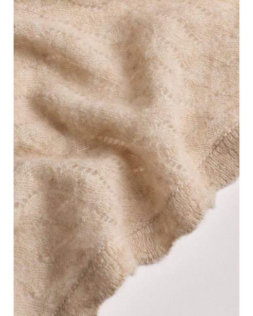 ME+EM Natural Lofty Pointelle Triangle Scarf Latte Melange