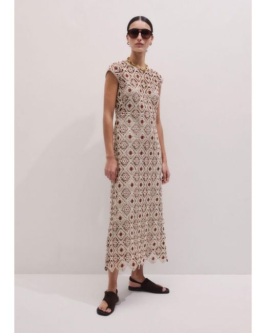 ME+EM Pink Graphic Cotton Lace Slim Maxi Dress Rosewood-Cream