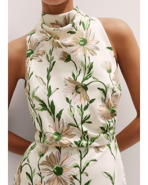 daisy print halter dress NTACZA Fit & Flare Womens Dresses Midi Daisy Print Wedding Guest Halter  Neck Cutout Waist White