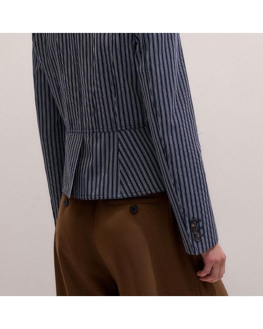 ME+EM Blue Striped Slim Fit Military Jacket/Light Cream