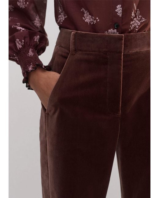ME+EM Brown Velvet Evening Kick Flare Trouser Tea Rose