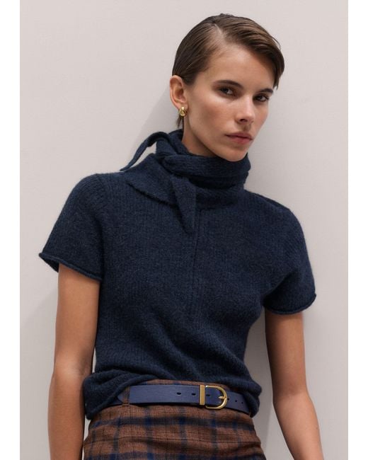 ME+EM Blue Responsible Alpaca Half Zip Baby Tee + Scarf