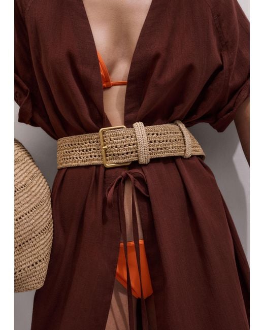 ME+EM Natural Wide Raffia Belt Toast-Tan