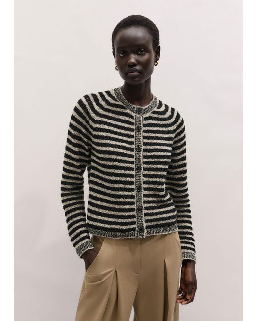 ME+EM Black Textured Stripe Cardigan-Cream