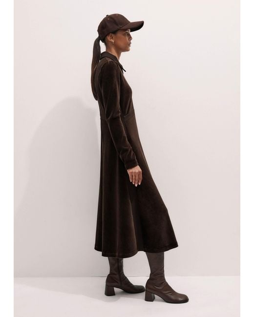 ME+EM Black Ponte Collared Cord Velour Midi Dress