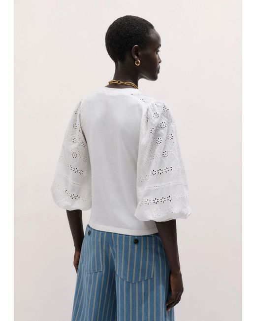 ME+EM White Broderie Anglaise Balloon Sleeve Top