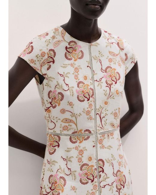 ME+EM Natural Creaseless Linen Ornate Floral Paisley Print Maxi Dress Light Cream-Multi