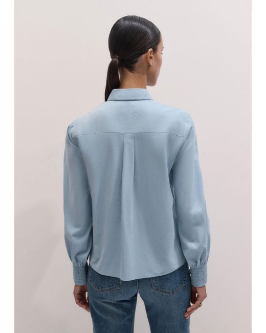 ME+EM Blue Micro Cord Slim Fitting Blouse