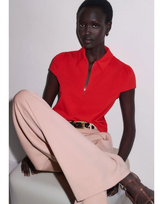 ME+EM Red Cap Sleeve Polo Shirt