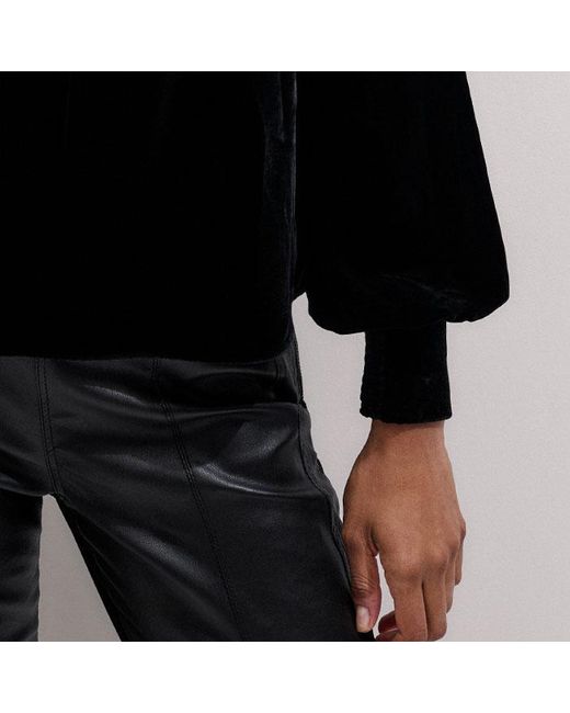 ME+EM Black Silk Blend Velvet Embroidered Top