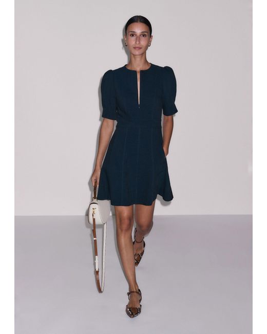 ME+EM Blue Panelled Fit And Flare Short Dress