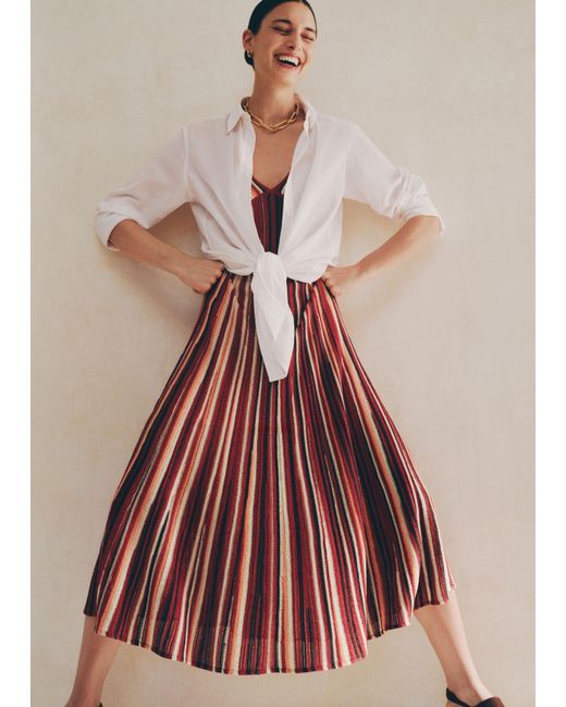 ME+EM Metallic Textured Stripe Knit Maxi Dress Pomegranate