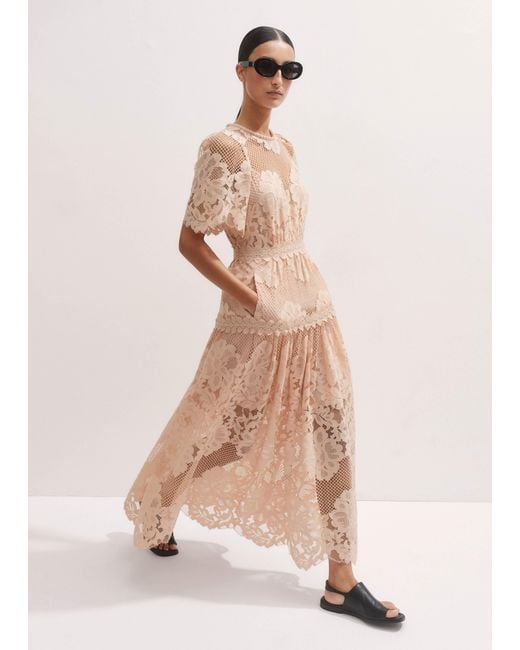ME+EM Natural Graphic Floral Lace Maxi Dress