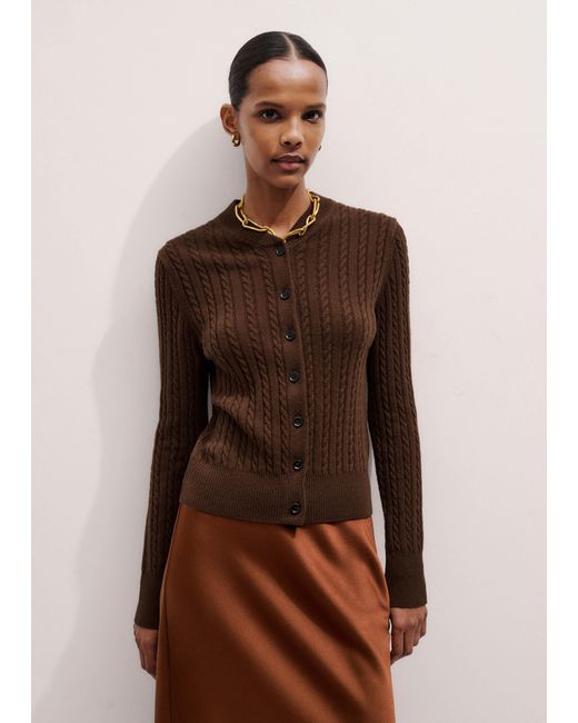 ME+EM Brown Merino Cashmere Micro Cable Cardigan