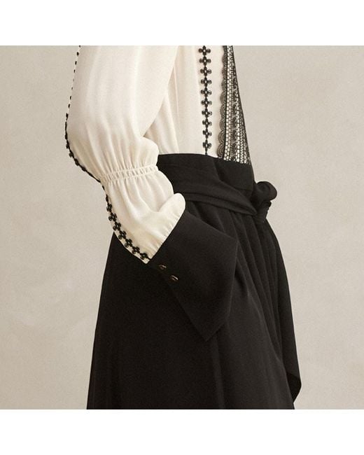 ME+EM Natural Silk Georgette Lace Maxi Shirt Dress + Belt