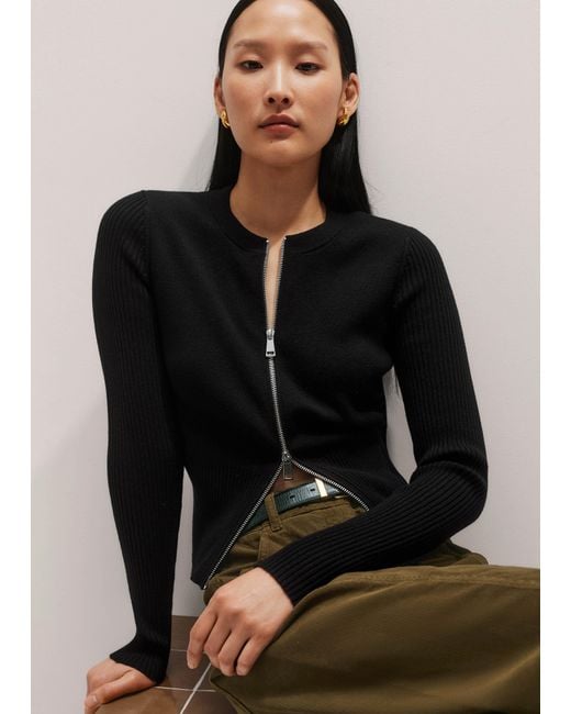 ME+EM Black Milano Knit Two-Way Zip Cardigan