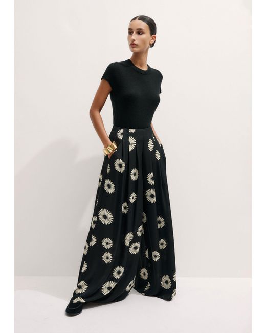 ME+EM White Silk Modern Daisy Print Wide-Leg Trouser
