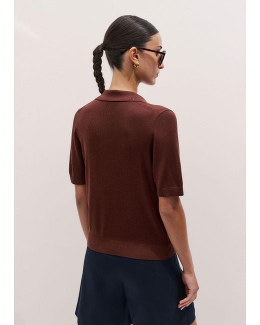 ME+EM Blue Silk Slim Knit Polo Tee