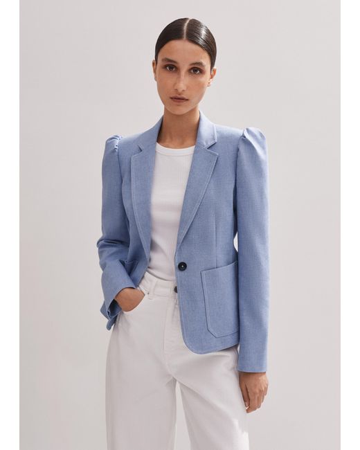 ME EM Chambray Tailoring Fitted Blazer in Blue Lyst UK