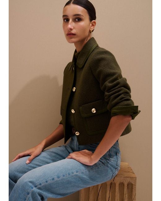 ME+EM Green Straight Cropped Bound Jacket