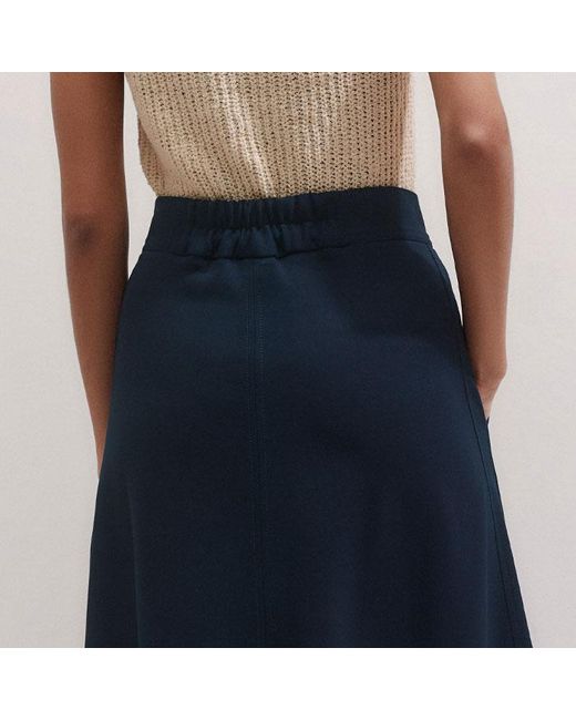 ME+EM Blue Luxe Travel Tailoring Zip-Front Midi Skirt