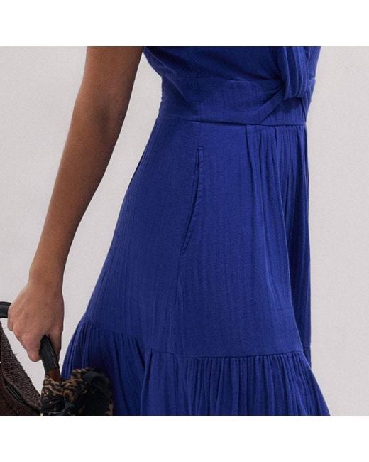 ME+EM Blue Fit & Flare Twist Detail Cheesecloth Maxi Dress