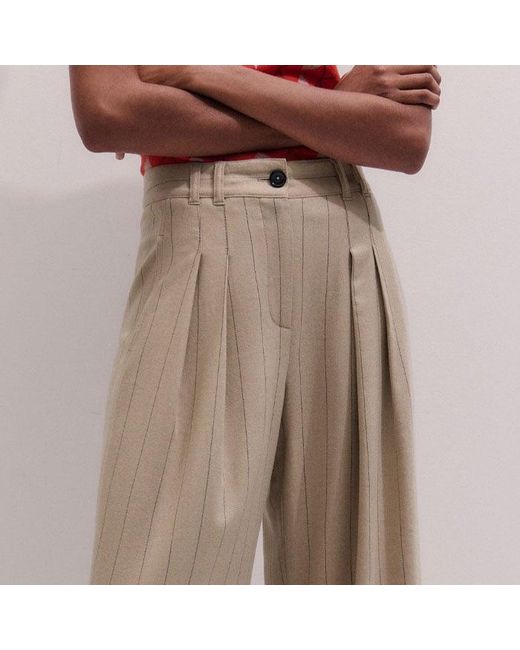 ME+EM Brown Wide Leg Double Pleat Pinstripe Trouser